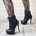 Women Platform Ankle Boots Side Zipper Sexy Heels Round Toe Party Shoes US 5-20