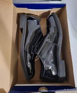 Zapato de vestir Oxford Bates Lites negro brillante charol imitación cuero trabajo para hombre 13E - Imagen 1 de 14