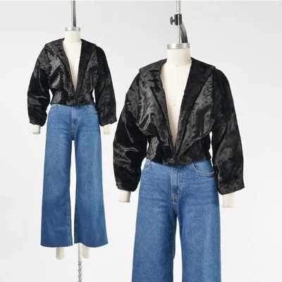 Chaqueta corta vintage años 50 60 negra de piel sintética manga Dolman cuello en V profundo S M Foto 1 de 4