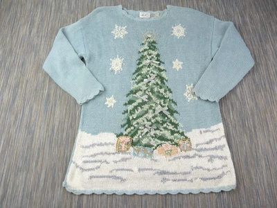 Suéter de Navidad Kittie Lee de Colección Damas L Azul Árbol de Navidad Adornado Jersey Foto 1 de 4
