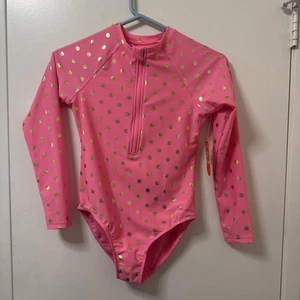 Wonder Nation gold polkadot Rash Guard 1 pc Girls Long Sleeve Pink UPF 50+ - Picture 1 of 2
