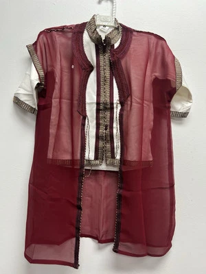 Boy's Moroccan 3pc Jabador Kids Thobe Set Jubbah Bisht Djellaba Red/Gold Size 4 - Image 1 of 2