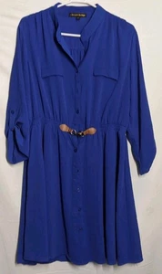Vestido vintage Always Indigo XL tejido cuello lengüeta enrollable mangas botones dorados... - Imagen 1 de 10