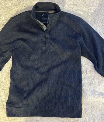 JEREMIAH 1/4 Zip Snaps Pullover Mens Herringbone Fleece Sz S Navy XPLR DEER - Image 1 of 4