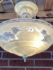 Vintage Art Deco Deckenleuchte Leuchte MCM Floral Glasschirm Creme Kronleuchter - Bild 1 von 22