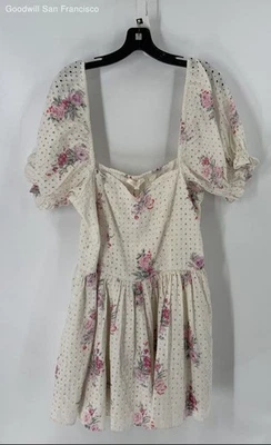 Mini Vestido LoveShackFancy Blanco Algodón Floral Manga Corta Abullonada para Mujer Talla XL Foto 1 de 4