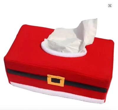 NEW BELT/CLOVER PATTERN MERRY CHRISTMAS TISSUE BOX COVER HOME DECOR XMAS BBI - Image 1 of 4