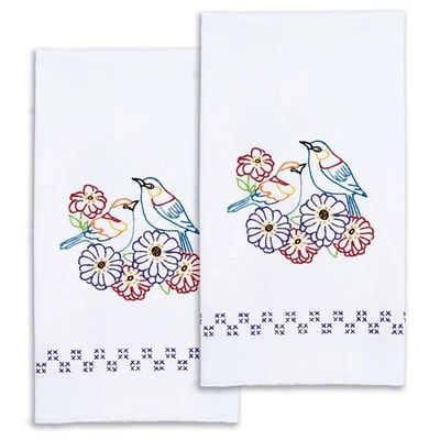 DIY Dempsey 2 Birds Stamped Embroidery Guest Hand Towel Kit - Image 1 of 2