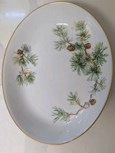 Ancestral WOODLAND China Japan Oval Serving Bowl 10" Pine Branch Pine Cones - Picture 1 of 10
