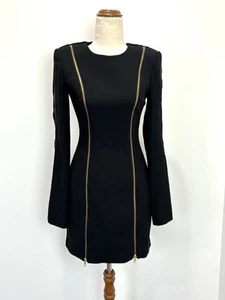 NEW Misha Collection Mini Dress 6 Black Zip Lines Shoulder Pads Formal Occasion - Picture 1 of 12