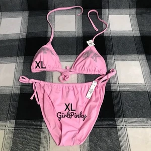 VS PINK 2 PIECE PINK LOLLIPOP BLING LOGO STRING BIKINI SWIMSUIT IN EXTRA LARGE - Picture 1 of 6