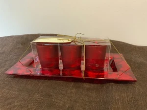 Arter Florum Inc Trio Teekerzenhalter Set Weihnachten rot lackiert Glas Tablett Neu - Bild 1 von 7
