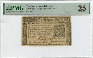1776 August 13, $2 New York Colonial Note FR#NY-202 PMG VF25 Birds - Picture 1 of 2