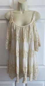 Tunica Tempo Paris panna pizzo spalle fredde uncinetto boho contadina top S Italia - Foto 1 di 15