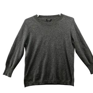 J. Crew 100% Cashmere Sweater Womens M Crewneck Dark Gray 3/4 Sleeve - Picture 1 of 9
