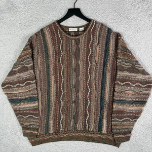 Vintage 90s Cosby Pattern 3D Knit Sweater Men's XXL Norm Thompson Art Brown - Picture 1 of 8