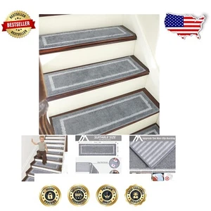 Indoor 28x9in Non-Slip Carpet Stair Runners - Grey Mats for Pets and Children - Picture 1 of 11