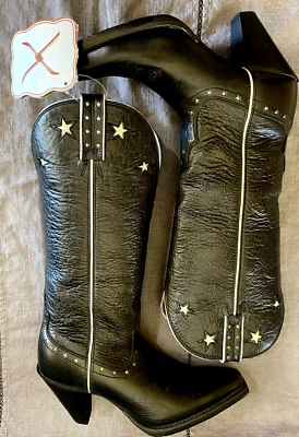 TWISTED X Size 5.5B Black With White Stars Western Leather Boots Womens NEW - Image 1 of 4