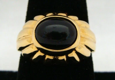 Anillo Acanalado Joan Rivers Tono Dorado Con Piedra Negra Talla 8 Foto 1 de 4