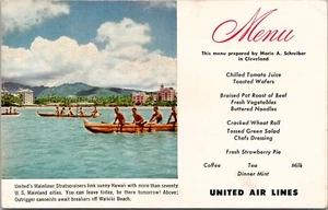 United Air Lines Stratocruiser Menü Souvenir Kalifornien/Hawaii Postkarte - Bild 1 von 2