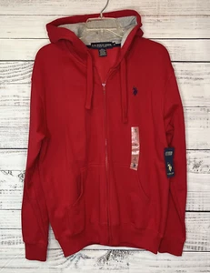 US Polo ASSN Hoodie Herren S rot Zip Langarm Baumwollmischung blau bestickt Pony - Bild 1 von 12