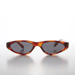 Tortoiseshell Edgy Small Cat Eye 90s Vintage Sunglass Gray Lens - Vicky - Picture 1 of 3