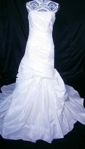 Maggie Sottero Haute Couture Size 6 8 Ivory Strapless Satin Ruched Corset Draped - Picture 1 of 12