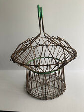 Vintage Small Size Wire Folding Top Egg Basket  Green Handles & Rim