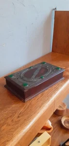 Boîte à courrier Art Nouveau en merisier et étain décor de salamandres et fleurs - Picture 1 of 7