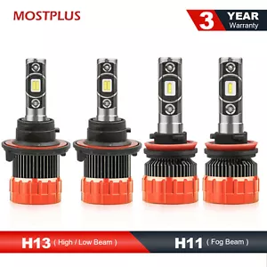 MOSTPLUS Combo LED Headlight Set Hi/Lo H13 with Fog Light H11 H8 H9 Bulbs 6000K - Picture 1 of 7