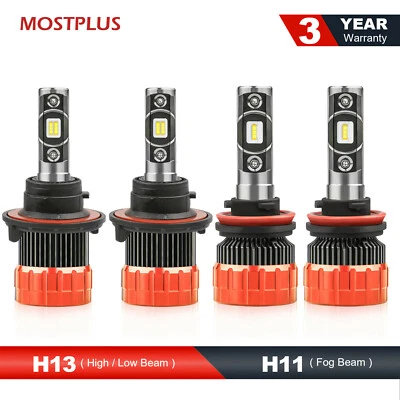 MOSTPLUS Combo LED Headlight Set Hi/Lo H13 with Fog Light H11 H8 H9 Bulbs 6000K - Image 1 of 4