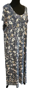 J. Jill Blue Gray Floral Cap Sleeve Maxi Dress Pockets Size 3X Boho Lagenlook - Picture 1 of 15