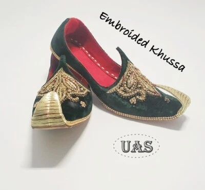 US 7-11 HOMBRES HECHO A MANO VALVET CUERO VERDE CAMA EMBRIDRY KHUSSA Foto 1 de 4