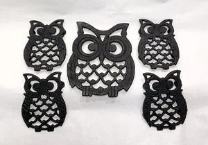 Owl Trivets Cast Iron Coaster Set Wall Art Decor Footed Hot Plate Retro Kitsch V - Picture 1 of 12