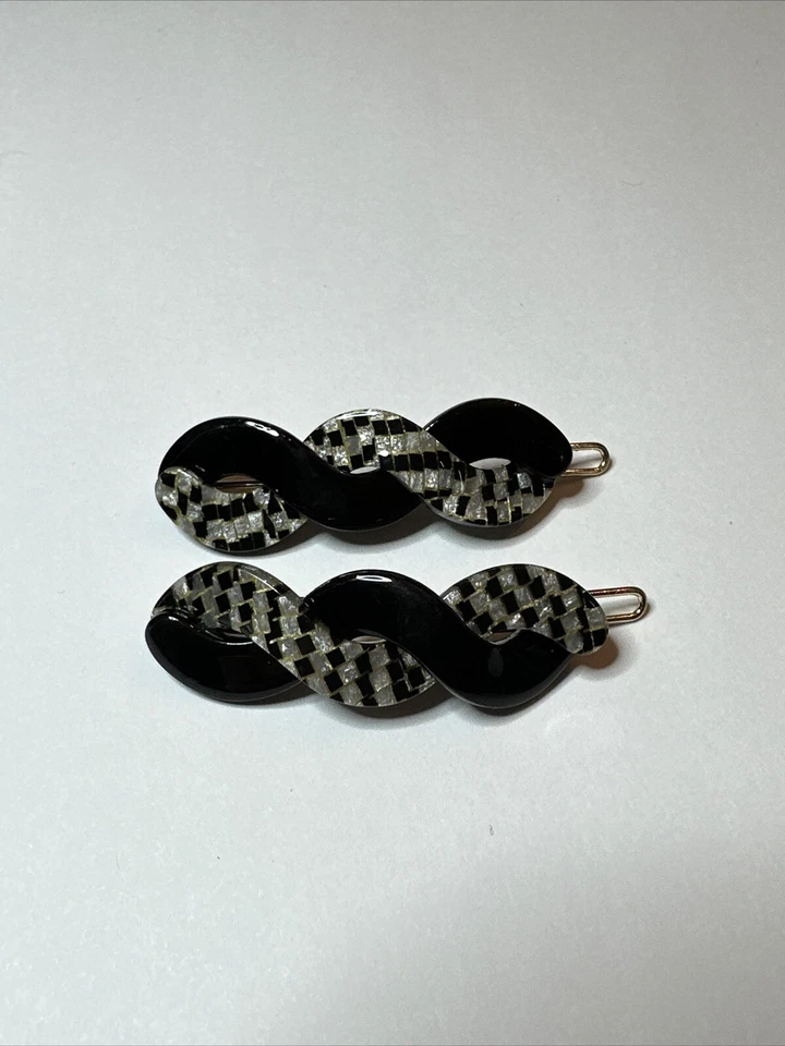 Juego de 2 pasadores de pelo francés acrílico a cuadros Foto 1 de 2