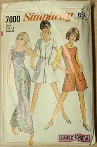 Vintage Simplicity 7000 Pattern size 14 Misses One Piece Jump Suite in 2 Lengths - Picture 1 of 2