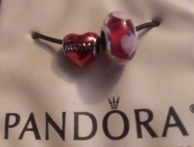 Authentic PANDORA Charm Bead and Mom .925 HEART LOT PMH01 JARED PANDORA CASE - Image 1 of 3