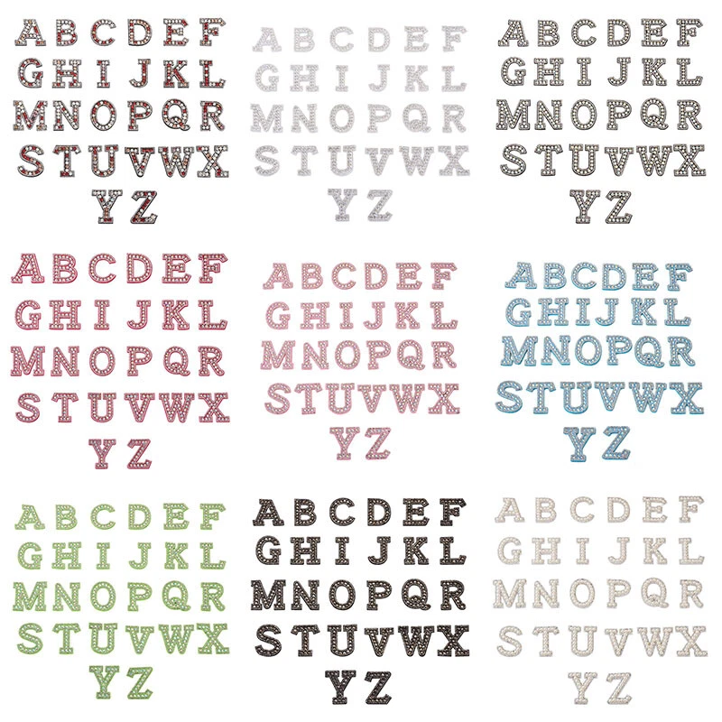 26pcs Rhinestone Alphabet A~Z Letter Iron On Patch Glittery Sew on Appliques - Image 1 of 1
