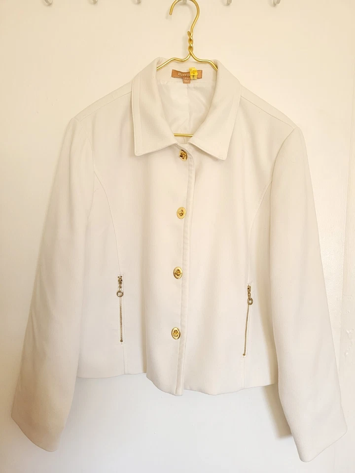 Ellen Tracy Jacket Women Sz XL  Long Sleeve Polyester Pocket White Buttons Linen - Image 1 of 4