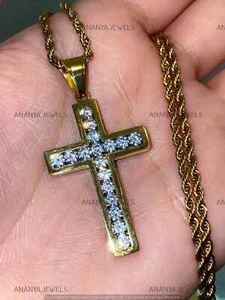 Cross Jesus Pendant Necklaces 1.25 Ct Lab Created Diamond 14K Yellow Gold Plated - Picture 1 of 5