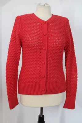 Vtg 90s LL Bean M Red Popcorn Wool Angora Blend Cardigan Sweater - Image 1 of 4