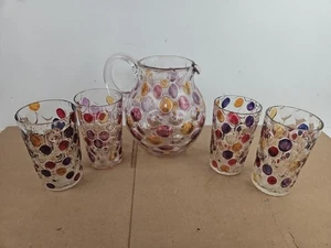 MCM Czech Borske Sklo Nemo Pattern Dot Glasses & Water Pitcher - Picture 1 of 8