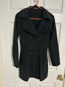 Gabardina Max Rave talla pequeña negra longitud media con botones dobles Y2K - Imagen 1 de 5