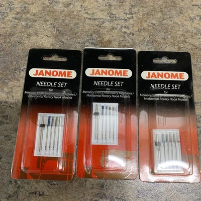 Juego de 3 paquetes de agujas JANOME para máquina de coser artesanal con memoria/rotativa horizontal  Foto 1 de 4
