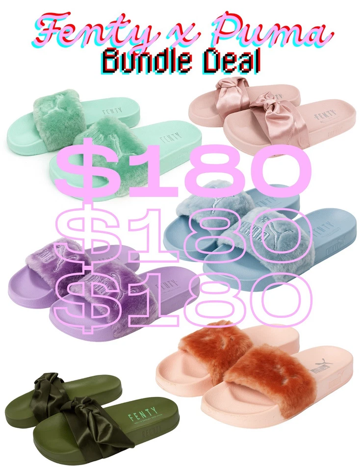 💥 Paquete de diapositivas FENTY Puma - 6 pares (piel y satén) - talla 8 Foto 1 de 1