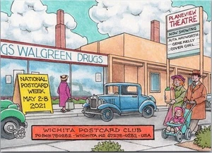 Tarjeta WICHITA POSTCARD CLUB 2021 4x6" "Semana Nacional de Postales" artista RICK GEARY - Imagen 1 de 2