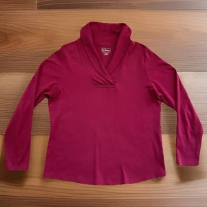 Camisa L.L BEAN para mujer talla L REG rojo arándano cuello chal 100 % algodón L/S - Imagen 1 de 11
