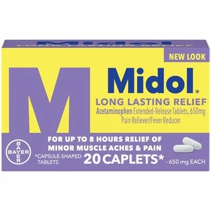 Midol Acetaminophen Pain Reliever and Fever Reducer Caplets 650 mg 20 Ct 24 Pack - Picture 1 of 2