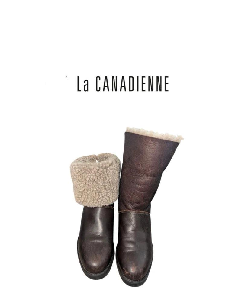 Botas de invierno vintage La Canadienne de cuero marrón/lana de oveja 7M Foto 1 de 4