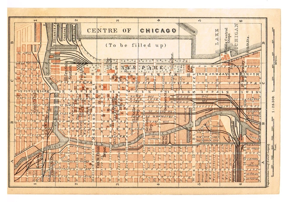 CHICAGO  Lake Park Antique map  1904 Original  Map City Plan  U.S.A - Image 1 of 4
